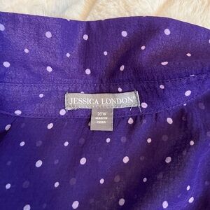 Jessica London 20W Sheer Dark Purple White Polka Dot Shirt Dress Tunic Spring